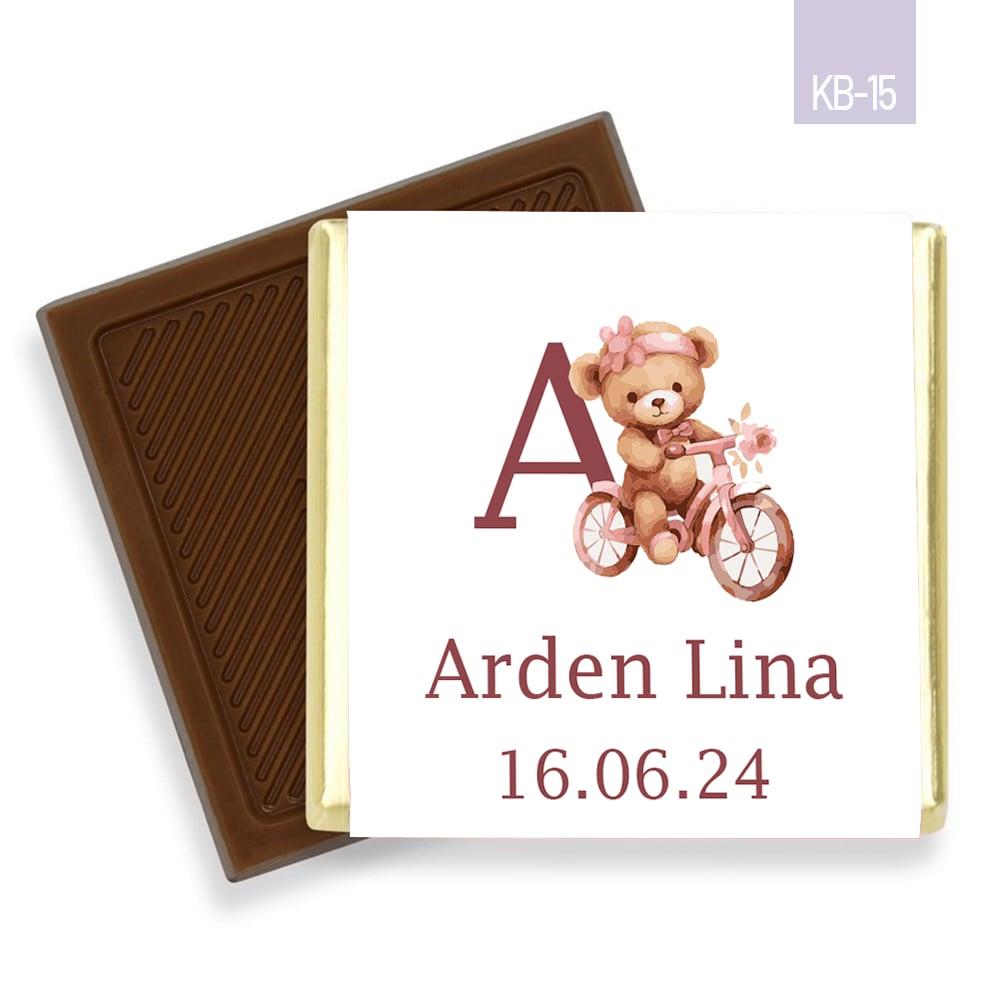 32 Adetli Bisikletli Ayıcık Desenli Kız Bebek  Metal Kutu Madlen Çikolata