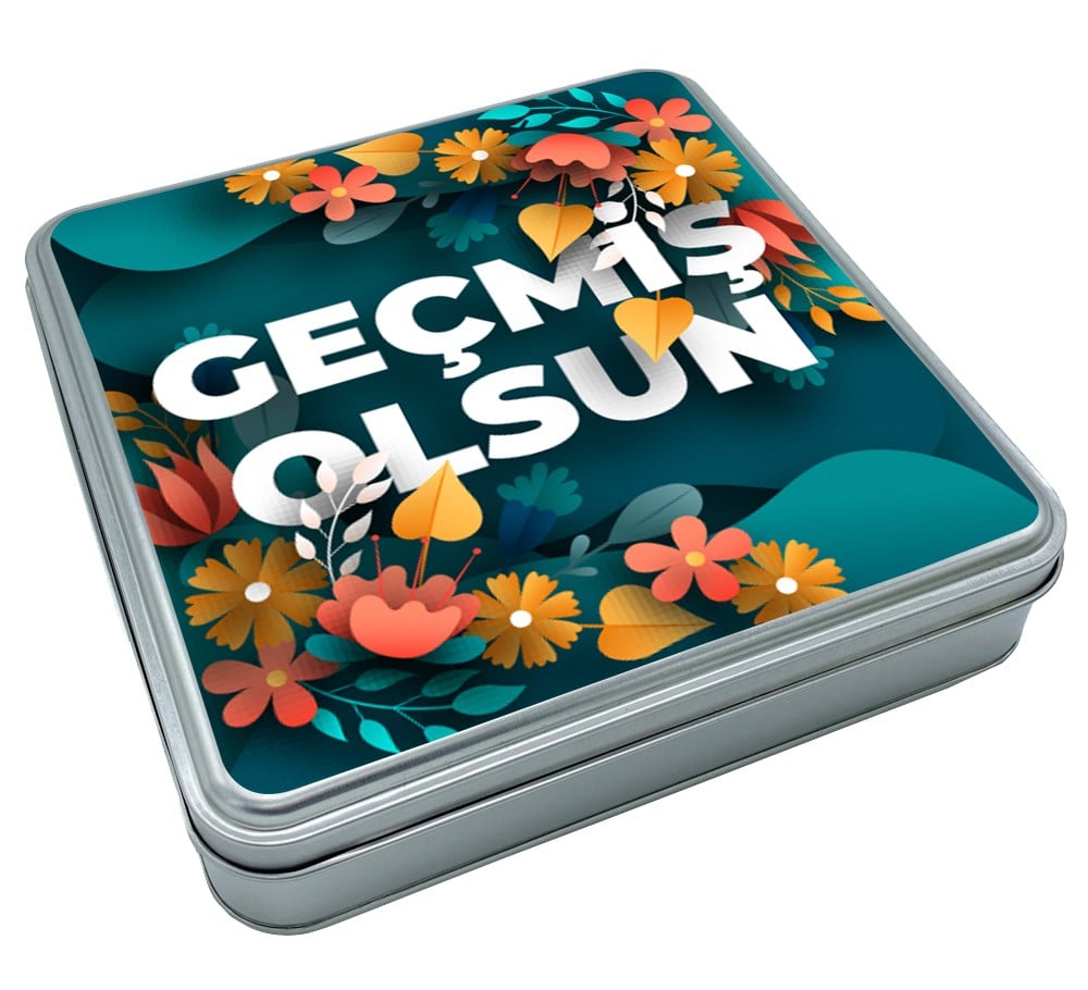 Geçmiş Olsun Çiçek Tasarımlı Truf Çikolata & Draje Metal Kutu