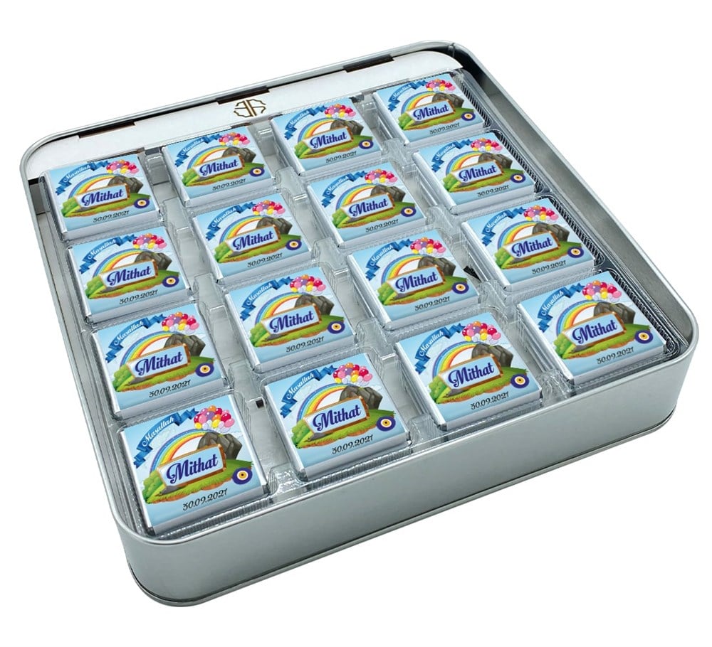 Gökkuşağı Desenli Sünnet Çikolatası Metal Kutu