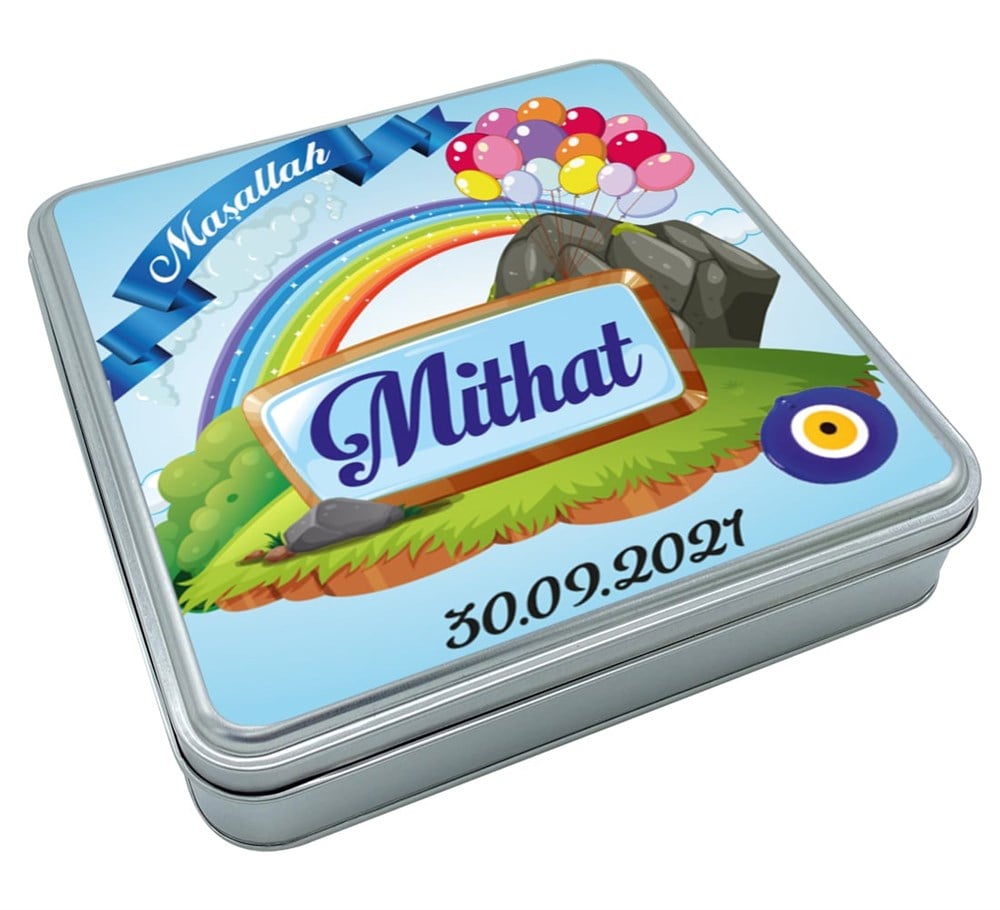 Gökkuşağı Desenli Sünnet Çikolatası Metal Kutu