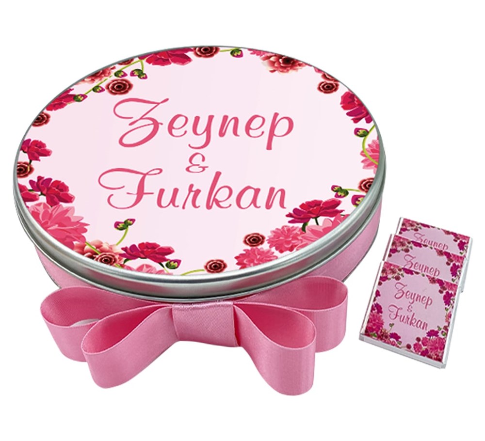 Gül Bahçesi Desenli Söz Nişan Çikolatası Metal Kutu