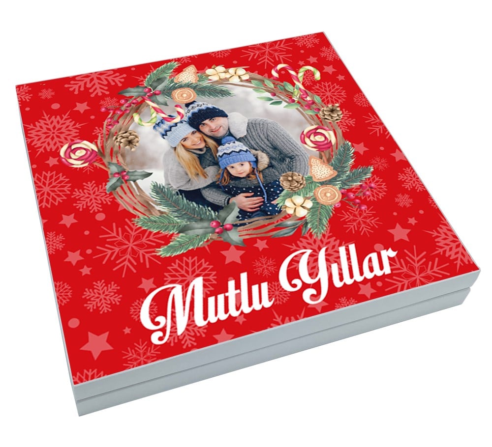 Hediyelikleri Şerit Lokum & Draje Fotoğraflı Yılbaşı Sunum Kutulu