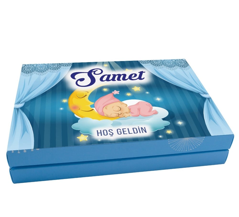 Hilal Desenli Erkek Bebek Çikolatası Kutu 72 Adet