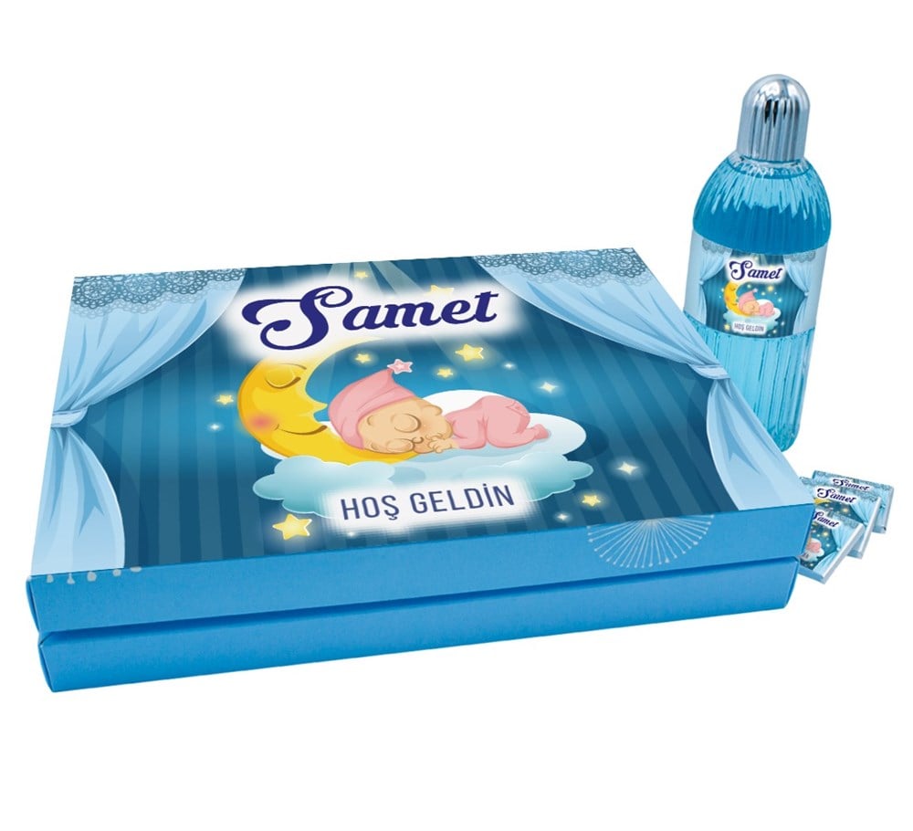 Hilal Desenli Erkek Bebek Çikolatası Kutu Kolonyalı