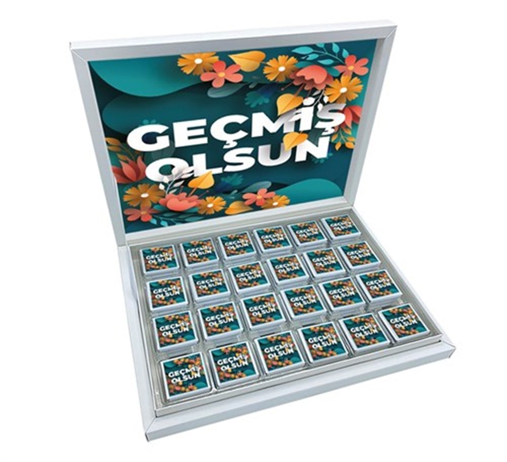 İsimli Geçmiş Olsun Tasarımlı Madlen Çikolata Büyük Sunum Kutulu (48 Adet)