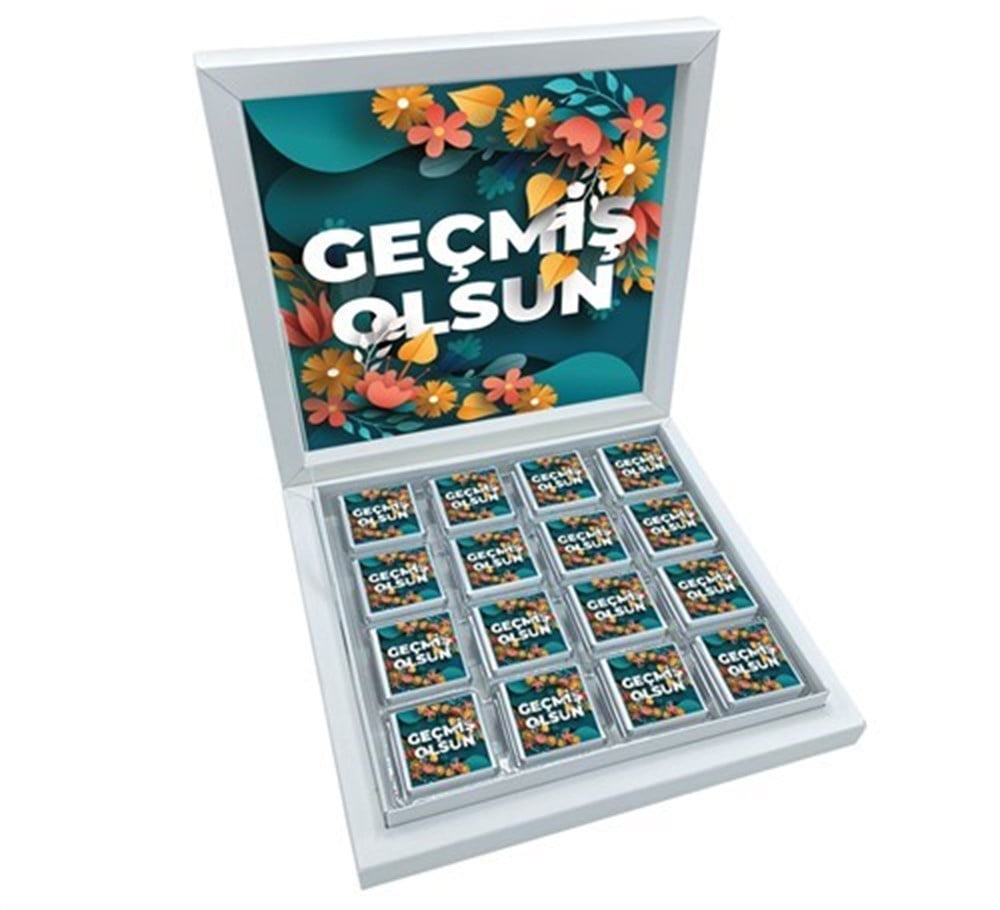 İsimli Geçmiş Olsun Tasarımlı Madlen Çikolata Sunum Kutulu (32 Adet)