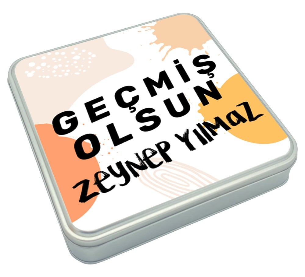 İsimli Geçmiş Olsun Tasarımlı Special Baklava Lokum & Draje Metal Kutulu