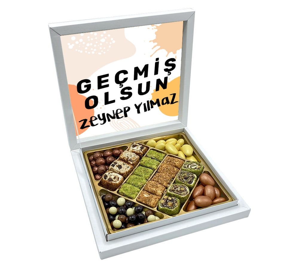 İsimli Geçmiş Olsun Tasarımlı Sunum Kutulu Special Şerit Lokum & Draje