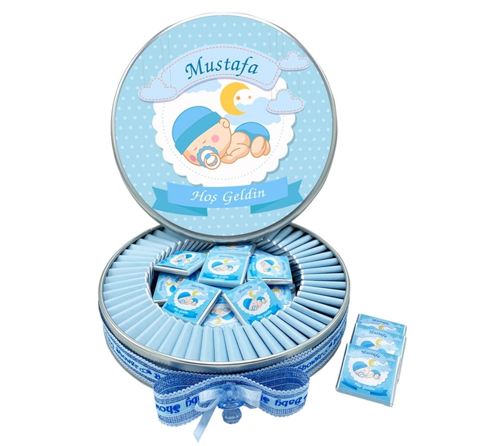 İsme Özel Erkek Bebek Çikolatası Metal Kutu
