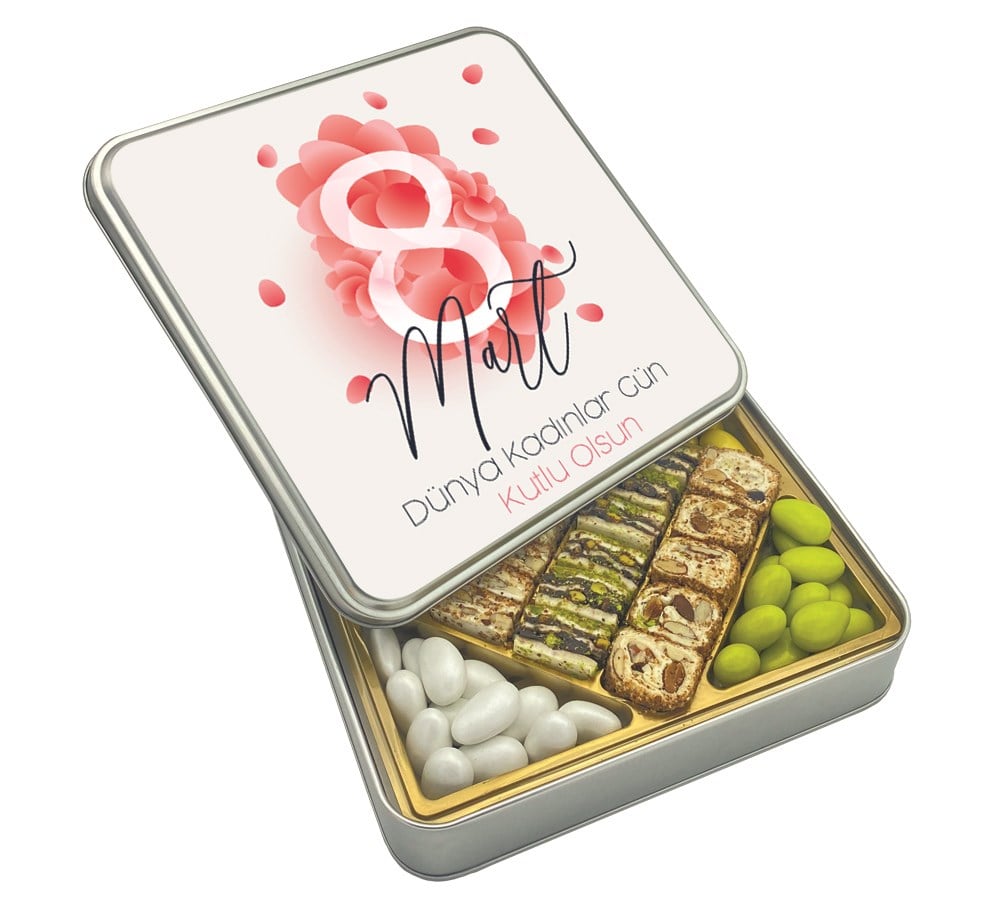 Kadınlar Günü Beyaz Çiçekli Baklava Lokum & Draje