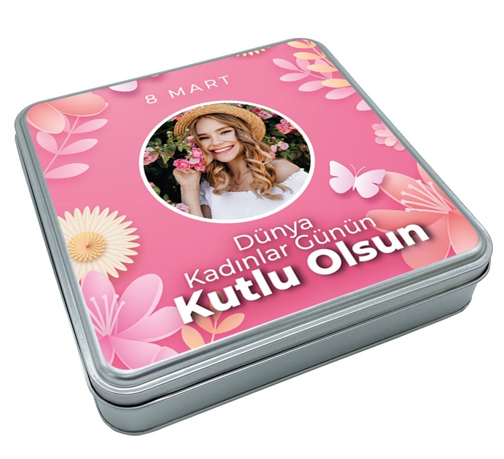 Kadınlar Günü Kelebek Desenli Çikolata + Draje Metal Kutu