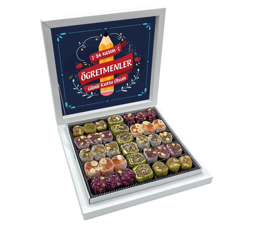 Kalem Desenli Hediyelik Öğretmenler Günü Karışık Special Lokum Sunum Kutulu