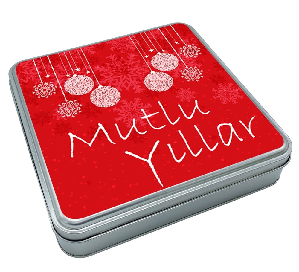 Kırmızı Süslemeli Hediyelik Yılbaşı Hediye Çikolata Metal Kutu (48 Adet)