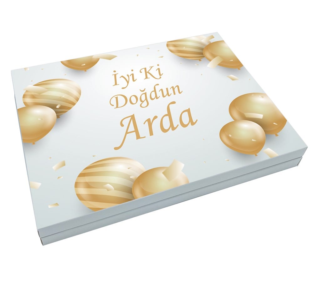 Kişiye Özel Doğum Günü Balon Desenli Madlen Çikolata Büyük Sunum Kutulu (72 Adet)