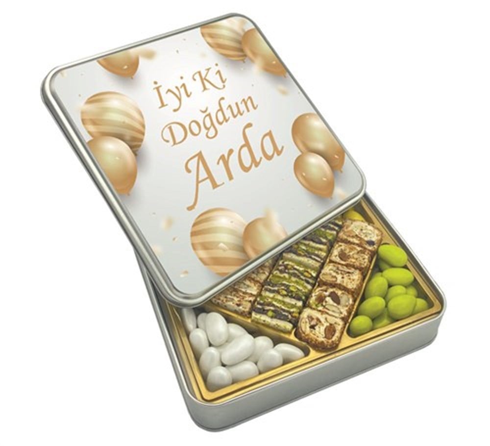 Kişiye Özel Doğum Günü Balon Desenli Special Baklava Lokum & Draje Metal Kutulu