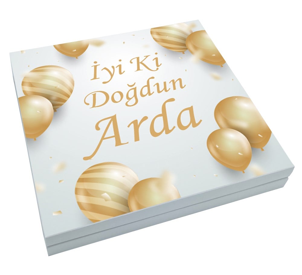 Kişiye Özel Doğum Günü Balon Desenli Yaldızlı Özel Çikolata Sunum Kutulu