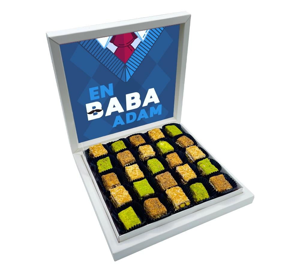 Kravat Tasarımlı Babalar Günü Baklava Lokum Sunum Kutulu