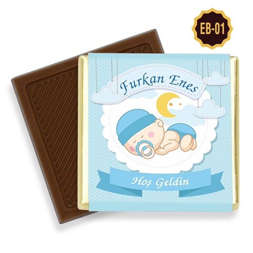 Kundak Desenli Erkek Bebek Çikolatası (45 Adet)