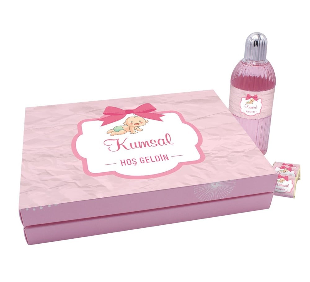 Kurdele Desenli Kız Bebek Çikolatası Kutu Kolonyalı