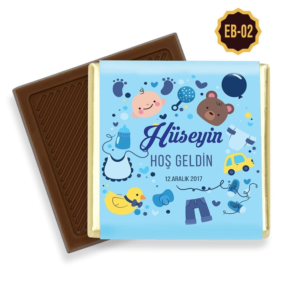 Kutlama Desenli Erkek Bebek Çikolatası (45 Adet)