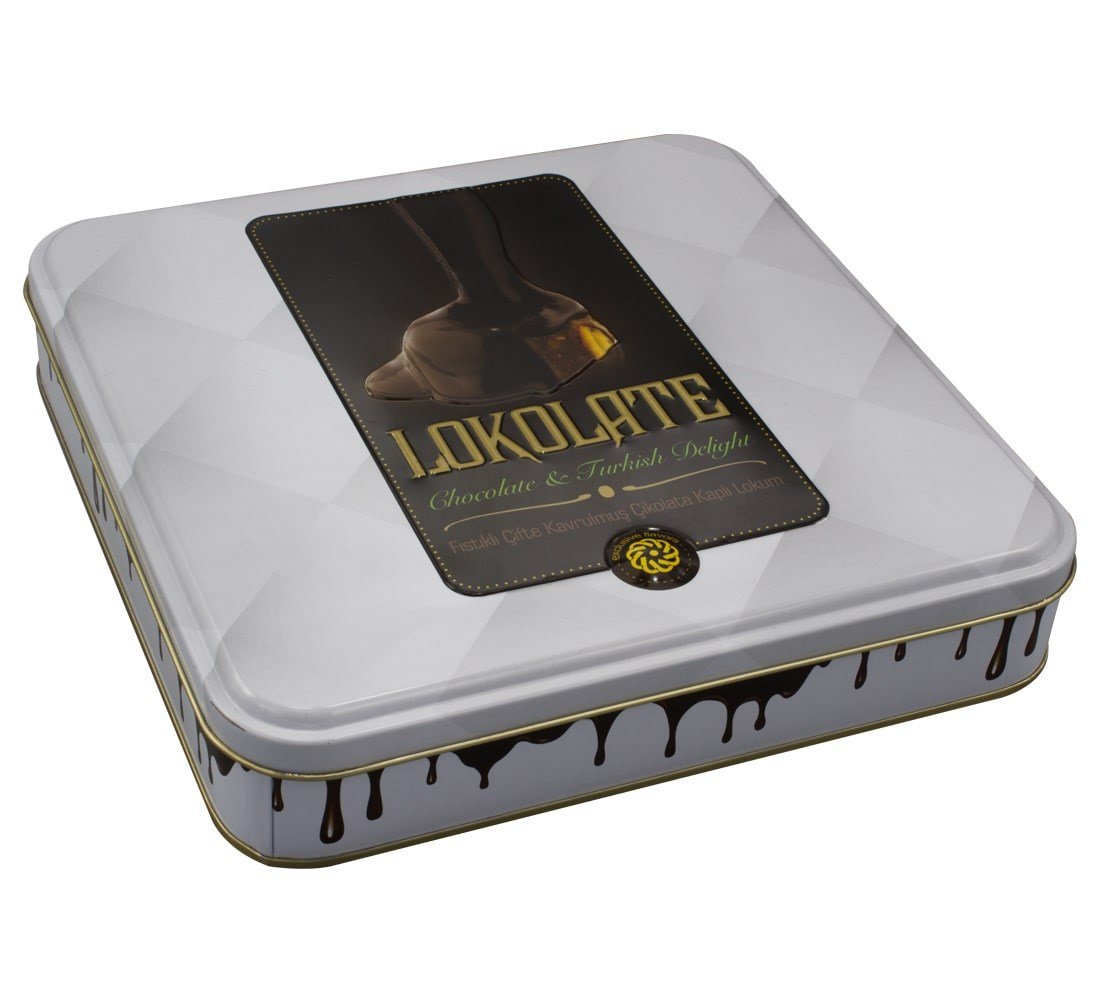 Metal Kutu Antep Fıstıklı Çikolata Kaplı Lokum 650gr.