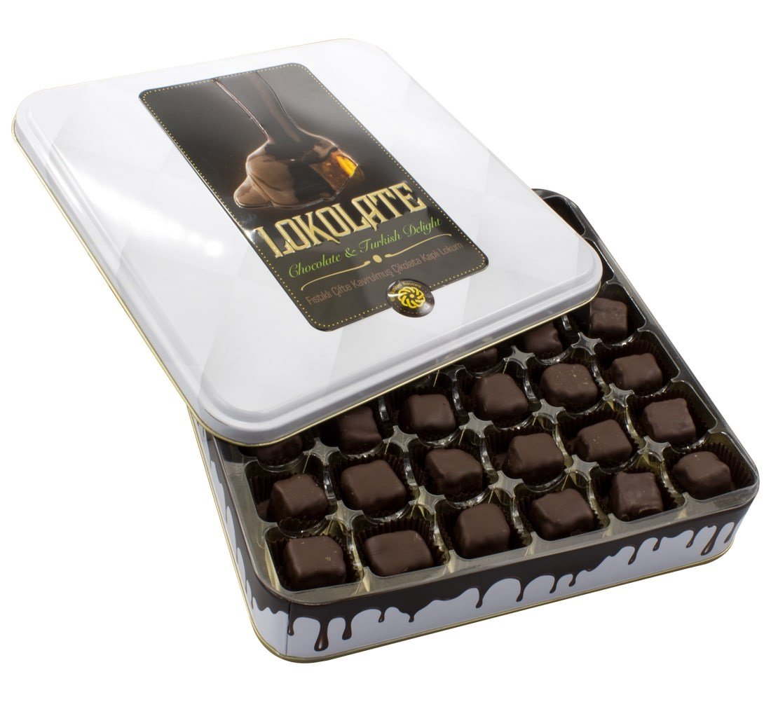 Metal Kutu Antep Fıstıklı Çikolata Kaplı Lokum 650gr.