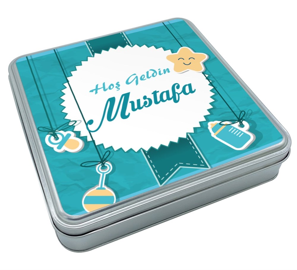 Oyuncak Motifli Erkek Bebek Çikolatası Metal Kutu
