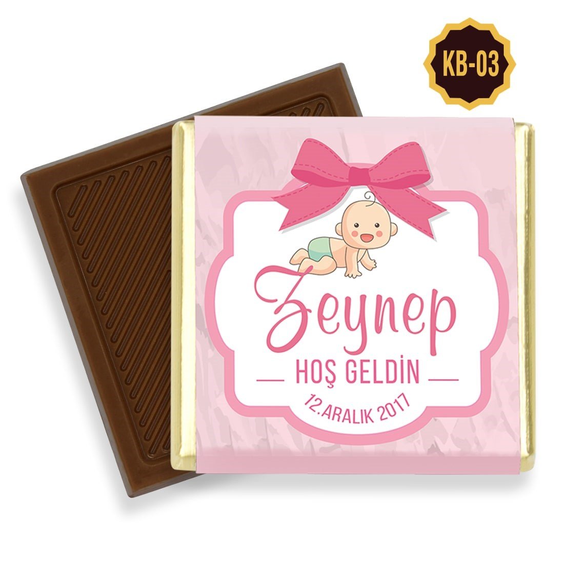 Özel Logolu Kutulu ve Kolonya Kız Bebek Çikolatası (72 Adet)