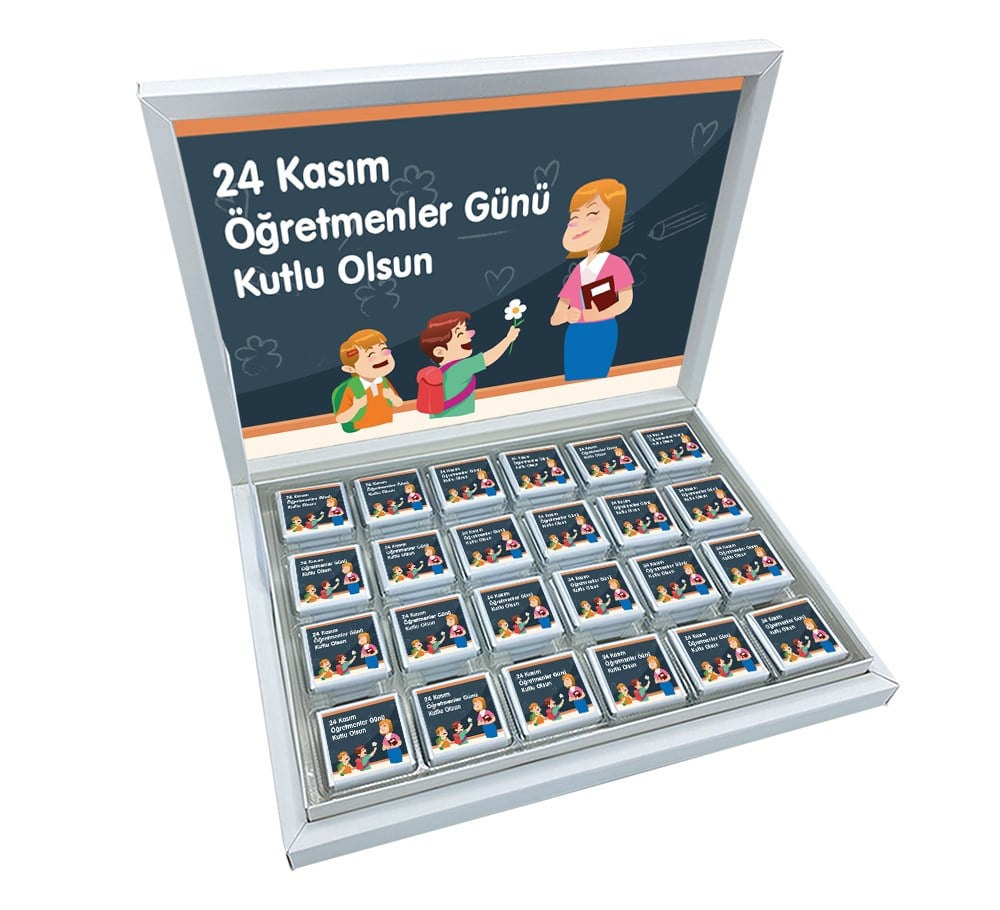Özel Yazılı Hediyelik Öğretmenler Günü Madlen Çikolata Büyük Sunum Kutulu (48 Adet) (Kadın)