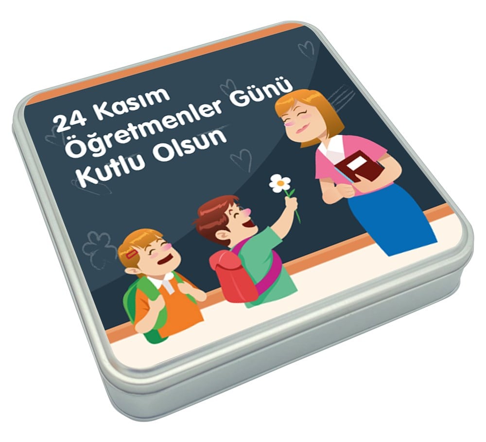 Özel Yazılı Hediyelik Öğretmenler Günü Çifte Kavrulmuş Lokum ve Kahveli Draje Metal Kutulu (Kadın)