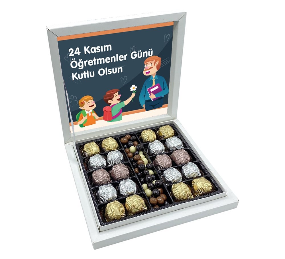 Özel Yazılı Hediyelik Öğretmenler Günü Yaldızlı Özel Çikolata Sunum Kutulu (Erkek)