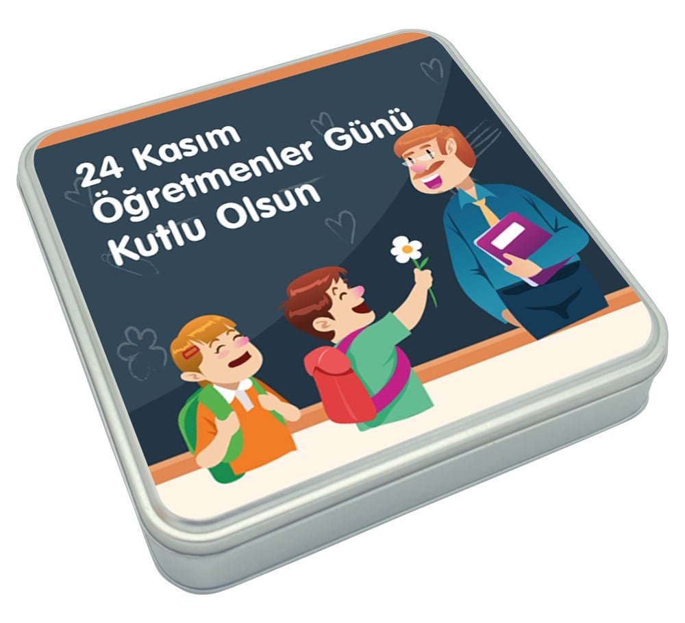 Özel Yazılı Hediyelik Öğretmenler Günü Çifte Kavrulmuş Lokum ve Kahveli Draje Metal Kutulu (Erkek)