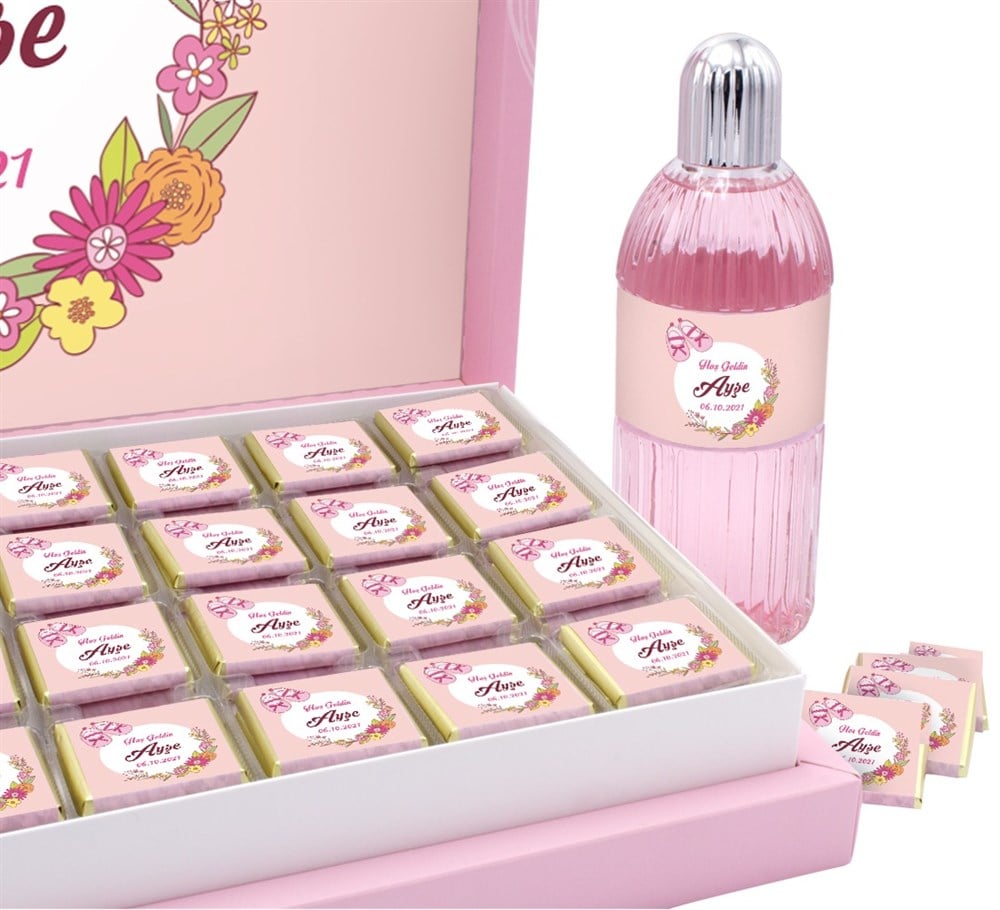 Patik Desenli Kız Bebek Çikolatası Kutu Kolonyalı