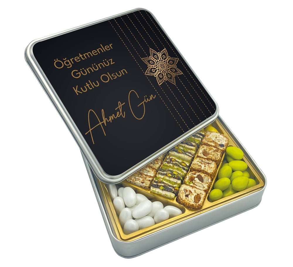 Premium Konsept Öğretmenler Günü Hediyesi Special Baklava Lokum & Draje Metal Kutulu