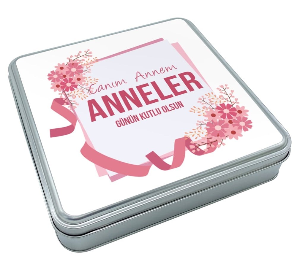 Şerit Desenli Anneler Günü Çikolatası Metal Kutu
