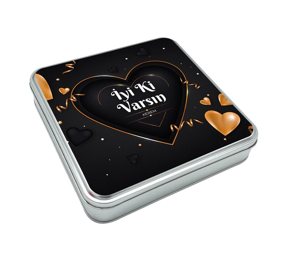 Sevgililer Günü Çikolatası Altın Kalpli Renkli Çikolata + Draje Kutusu