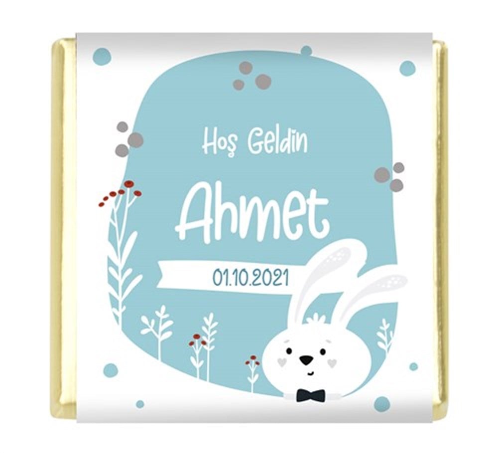 Tavşan Desenli Erkek Bebek Çikolatası (32 Adet)