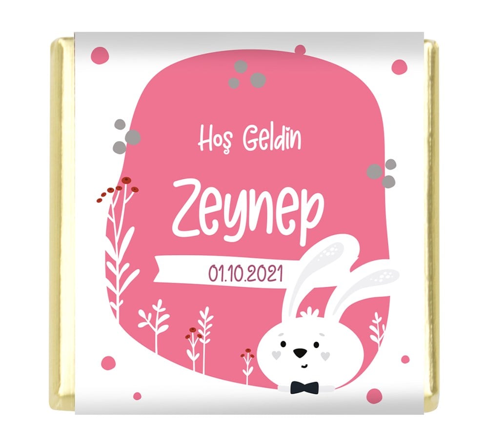 Tavşan Desenli Kız Bebek Çikolatası (32 Adet)