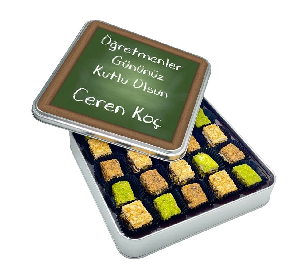 Tebeşir Desenli Öğretmenler Günü Hediyesi Baklava Lokum Kutusu