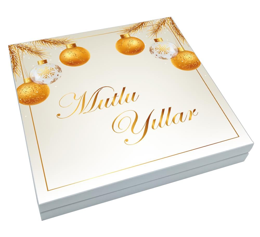 Yılbaşı Çikolatası Altın Desenli Premium Çikolata Sunum Kutulu