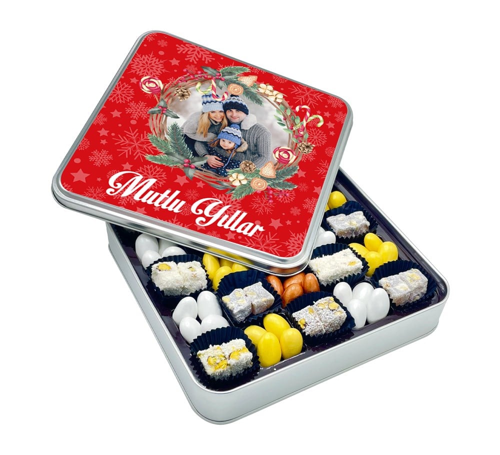 Yılbaşı Hediyeleri Fotoğraflı Çifte Kavrulmuş Lokum + Draje