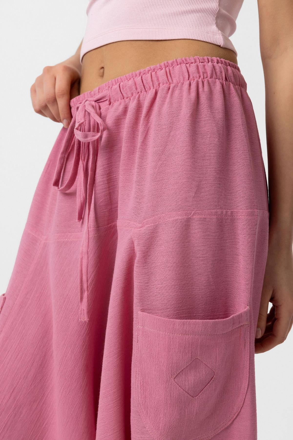 Açık Pembe Rahat Kesim Cepli Şalvar Pantolon