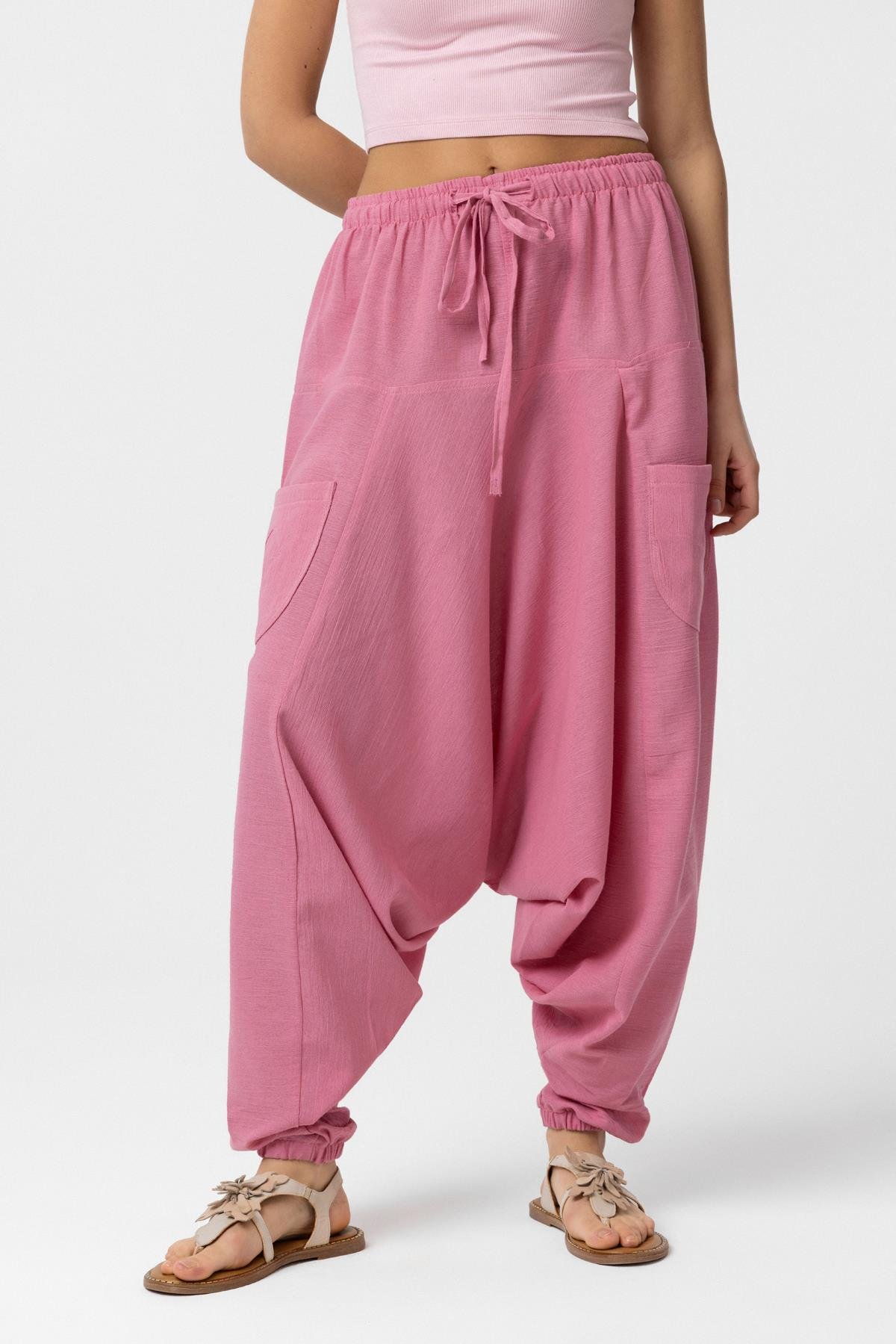 Açık Pembe Rahat Kesim Cepli Şalvar Pantolon