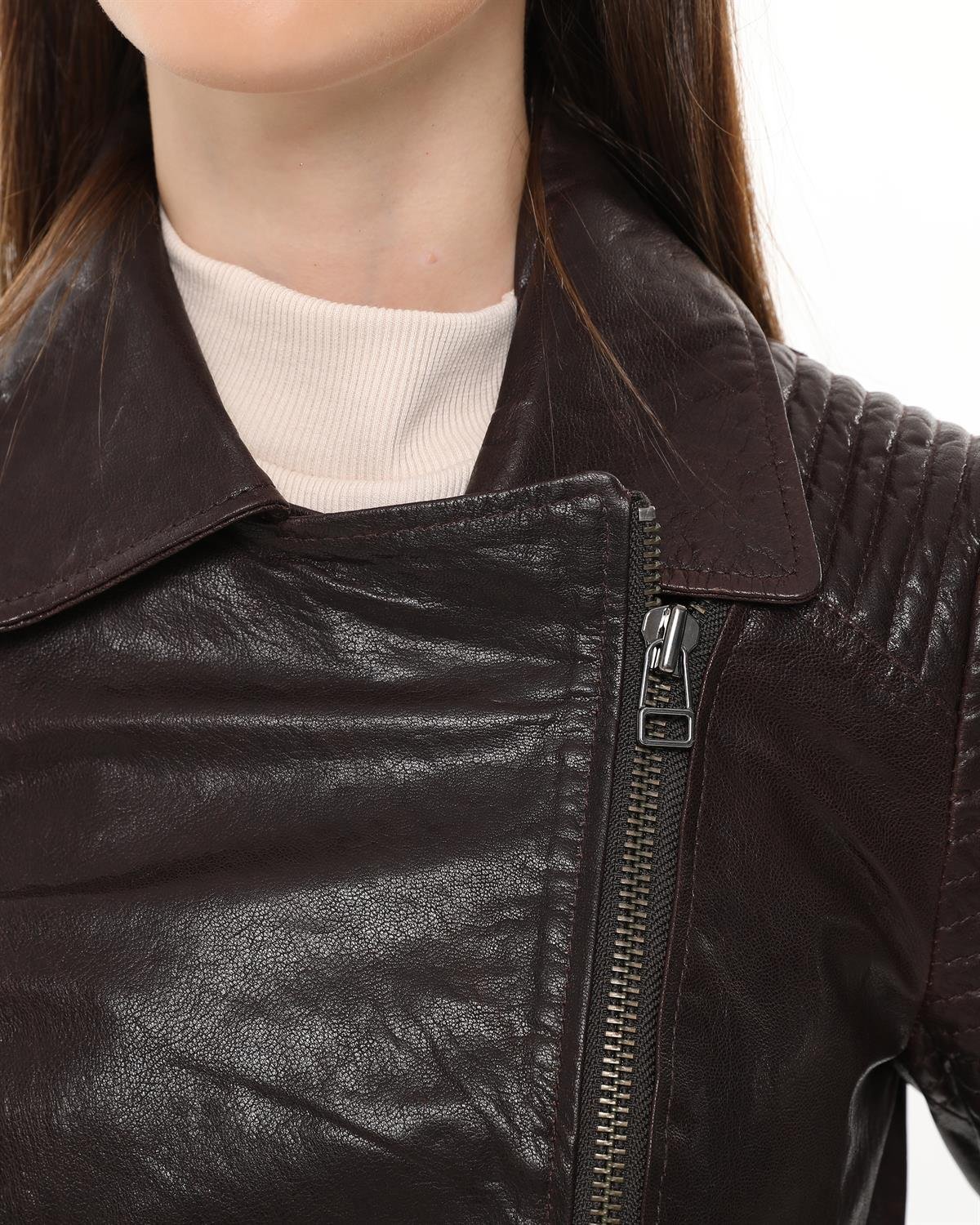 Agnes Brown Women's Leather Coat