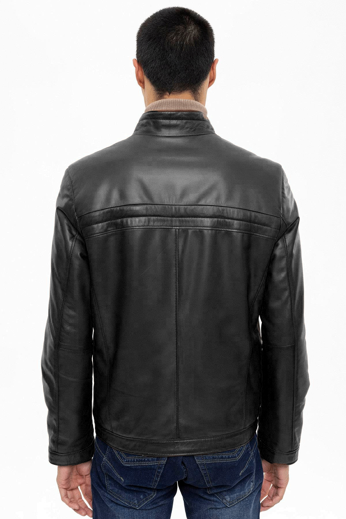 Alvin Siyah Hakim Yaka Fermuarlı Astarlı Kısa Erkek Hakiki Deri Mont