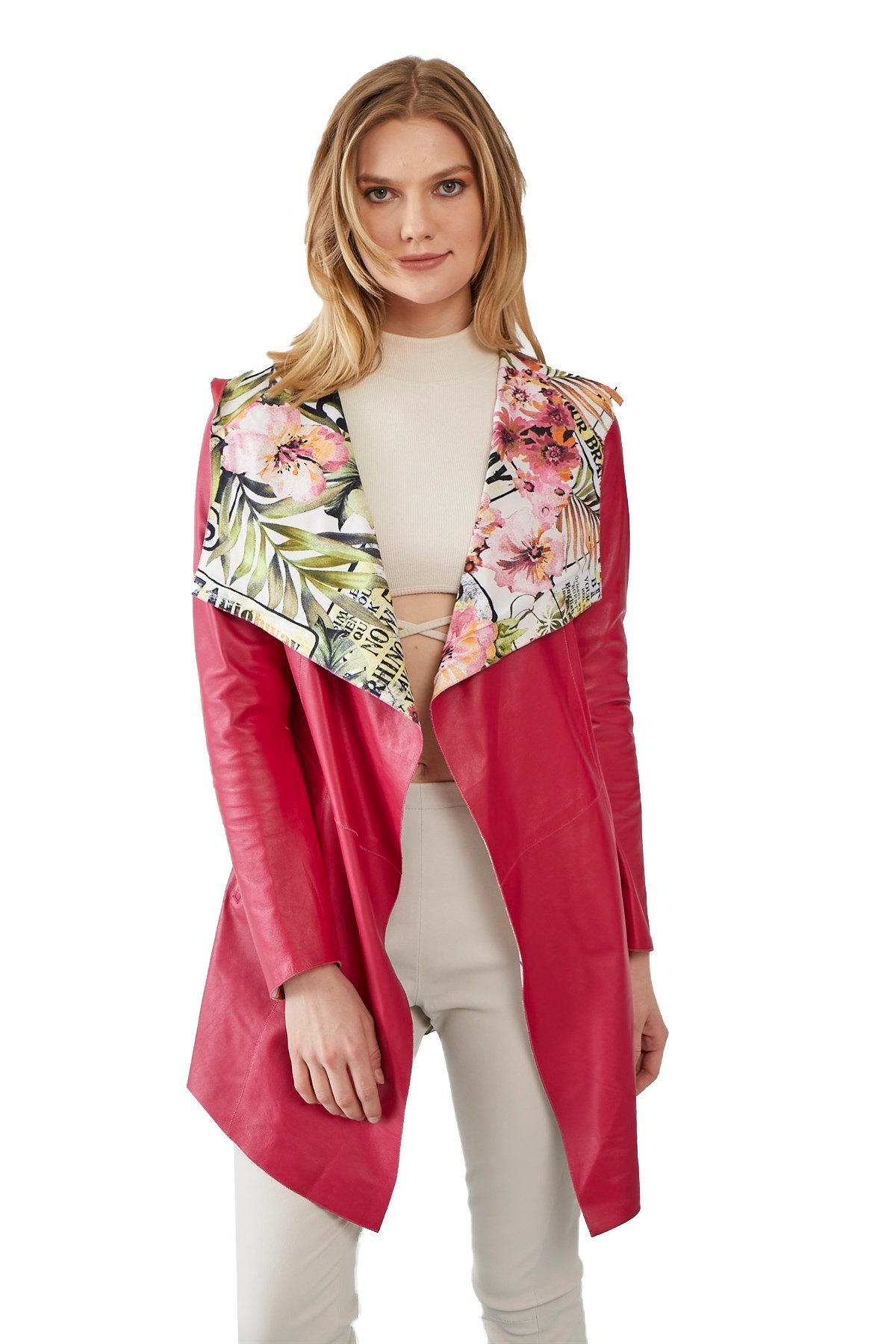 Beatrix Fuchsia Women's Double-Sided Leather Coat