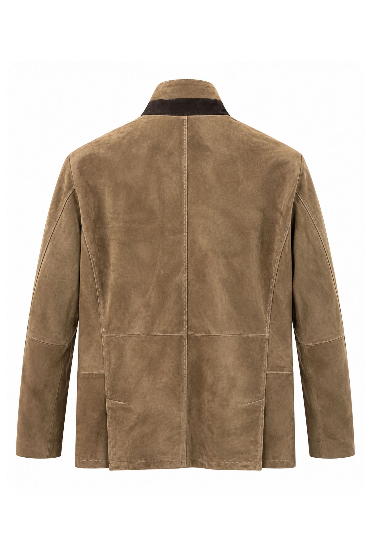 Bej Felix Men's Lined Slim Fit Narrow Cut Zippered and Buttoned Blazer Genuine Suede Jacket