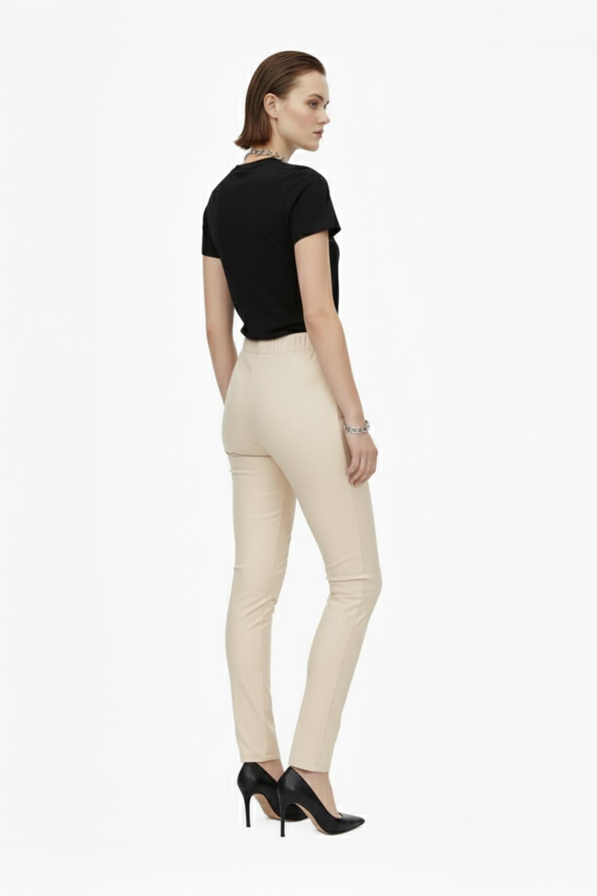 Beige WomenS Stretch Leggings Leather Pants