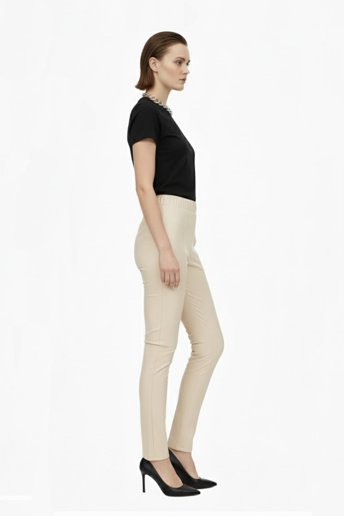 Beige WomenS Stretch Leggings Leather Pants