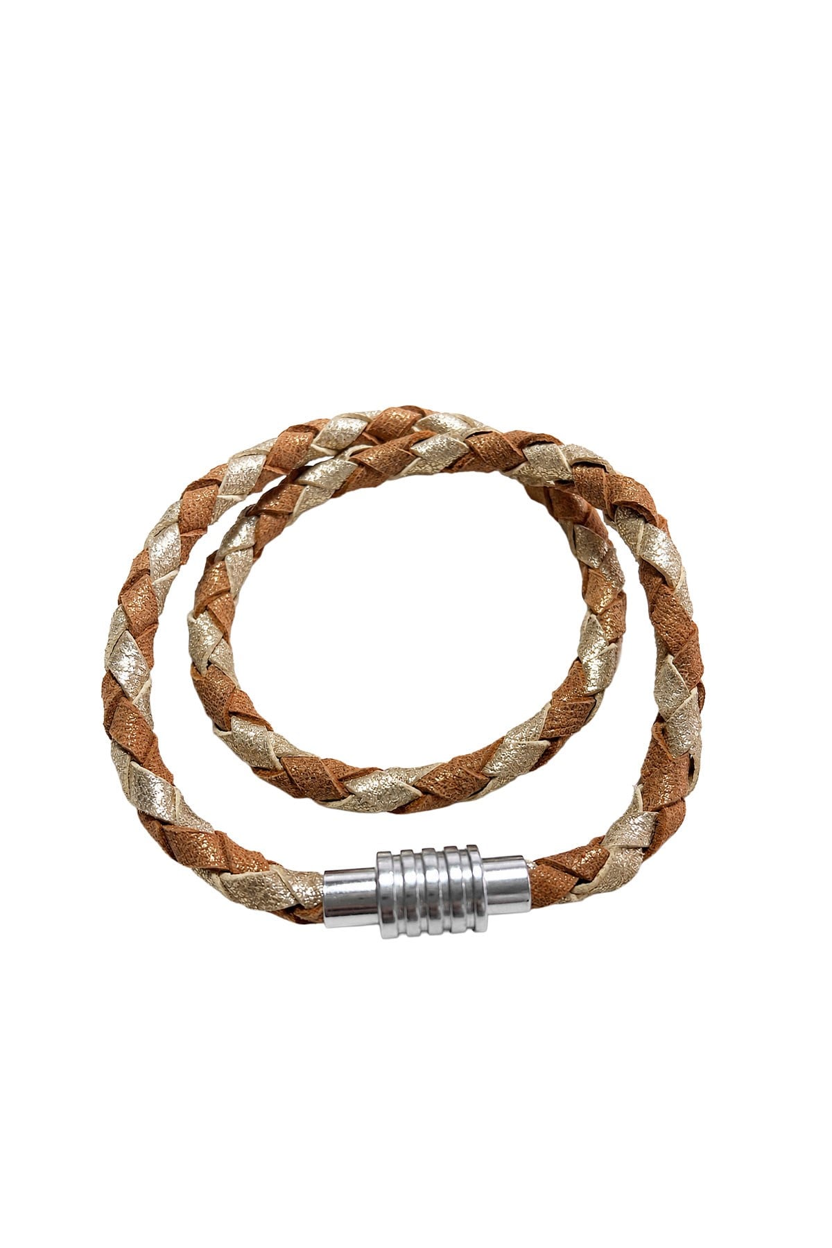 Beige Brown Knitted Leather Bracelet